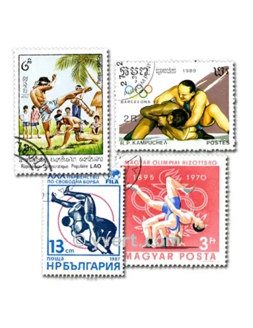 LUTTE : pochette de 50 timbres (Oblitérés)