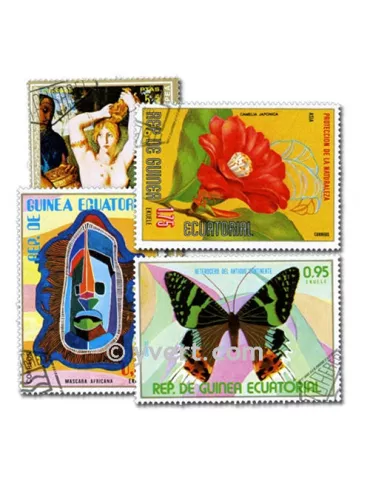GUINEE EQUATORIALE : pochette de 100 timbres (Oblitérés)