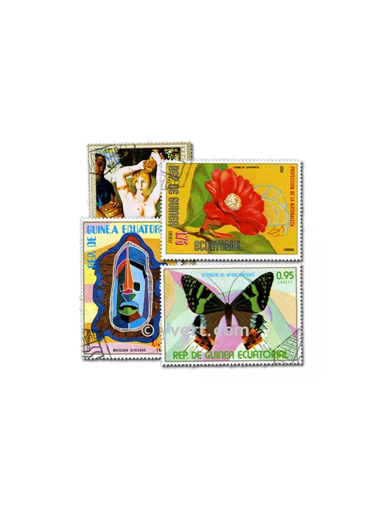 GUINEE EQUATORIALE : pochette de 100 timbres (Oblitérés)