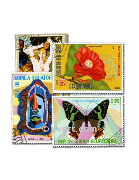 GUINEE EQUATORIALE : pochette de 100 timbres (Oblitérés)