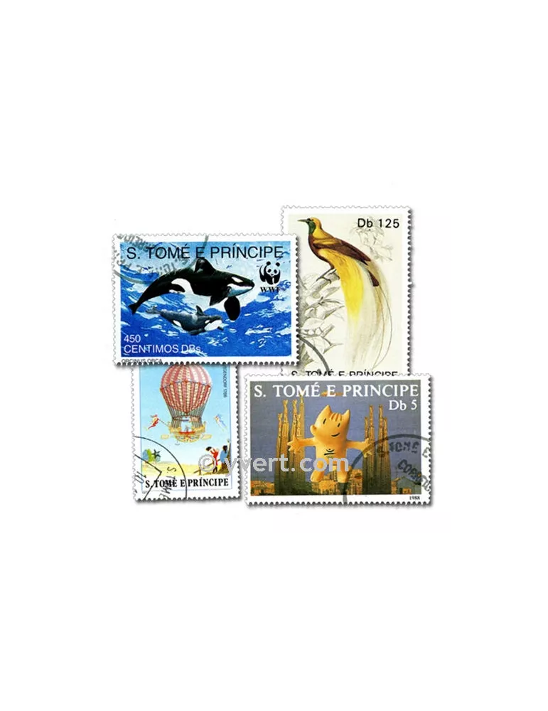 ST THOMAS ET PRINCE : pochette de 200 timbres (Oblitérés)