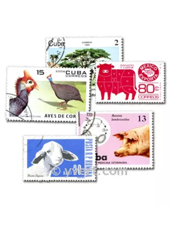 ANIMAUX DE LA FERME : pochette de 100 timbres (Oblitérés)