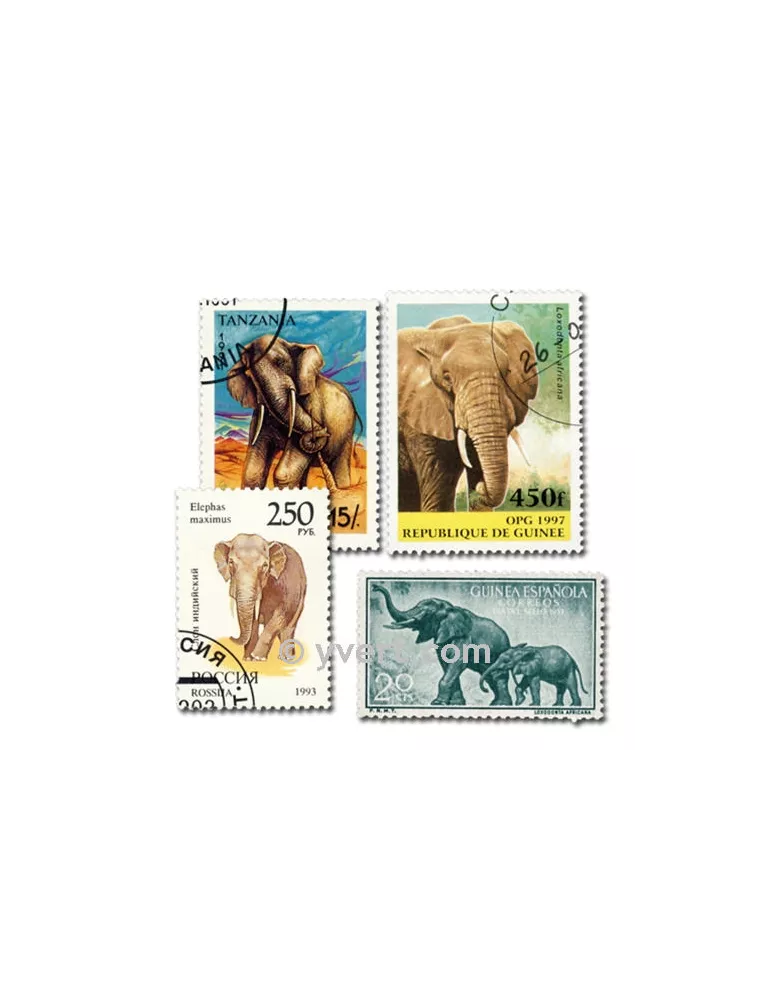 ELEPHANTS : pochette de 50 timbres (Oblitérés)