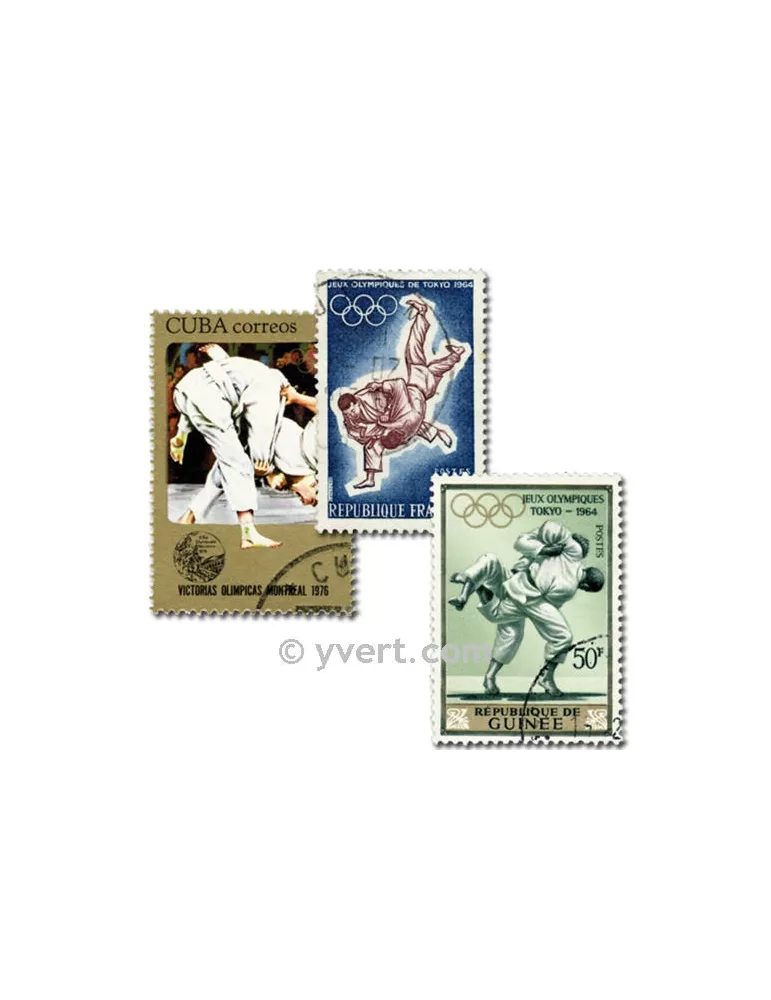 JUDO : pochette de 25 timbres (Oblitérés)