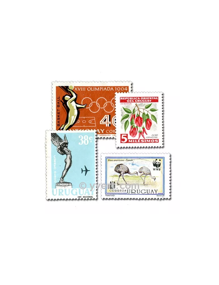 URUGUAY : pochette de 100 timbres (Oblitérés)