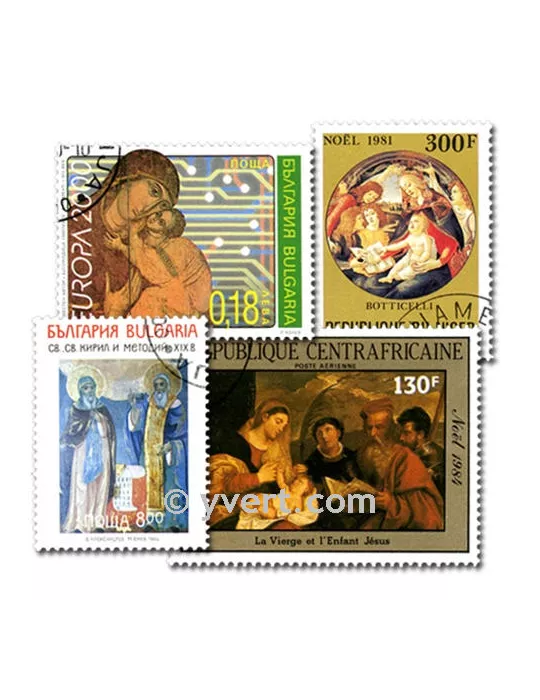 RELIGION : pochette de 100 timbres (Oblitérés)