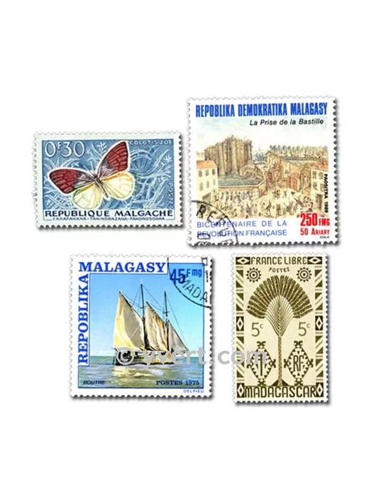 MADAGASCAR : pochette de 100 timbres (Oblitérés)