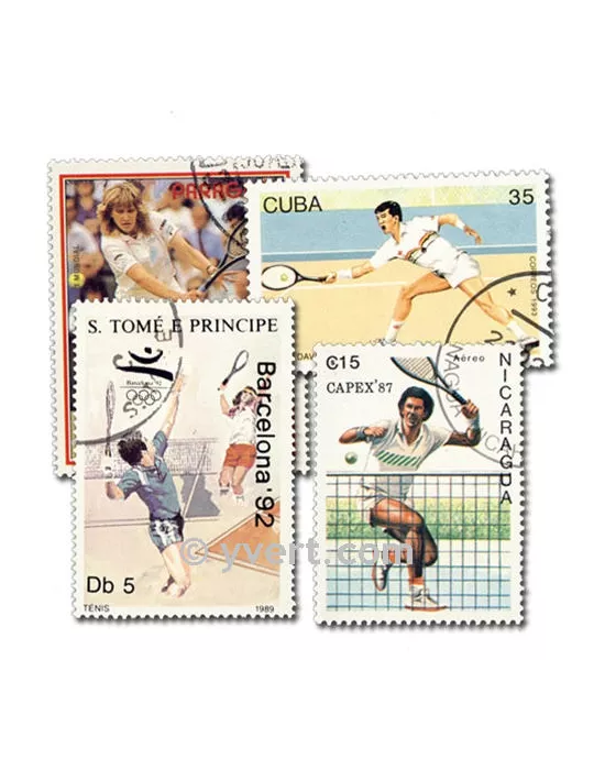 TENNIS : pochette de 25 timbres (Oblitérés)