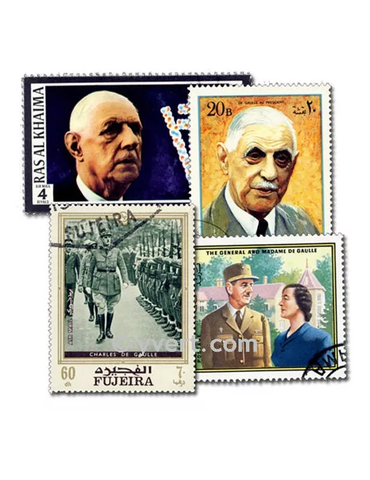 DE GAULLE : pochette de 100 timbres (Oblitérés)