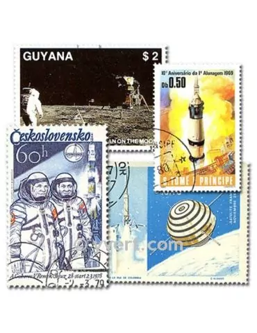 ASTRONAUTIQUE : pochette de 100 timbres (Oblitérés)