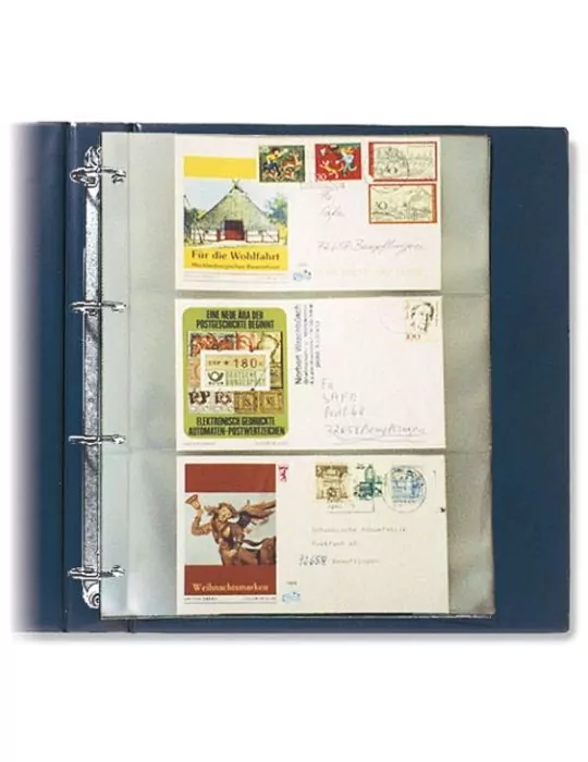 FEUILLES COMPACT A4 (3 POCHES : pour Env., Billets, 1er jours : 220x95mm) - SAFE® (x5)