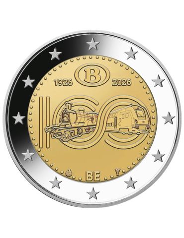 BU : 2 EURO COMMEMORATIVE 2026 COINCARD : BELGIQUE – 100 ANS DE LA SNCB (Version francophone) 2