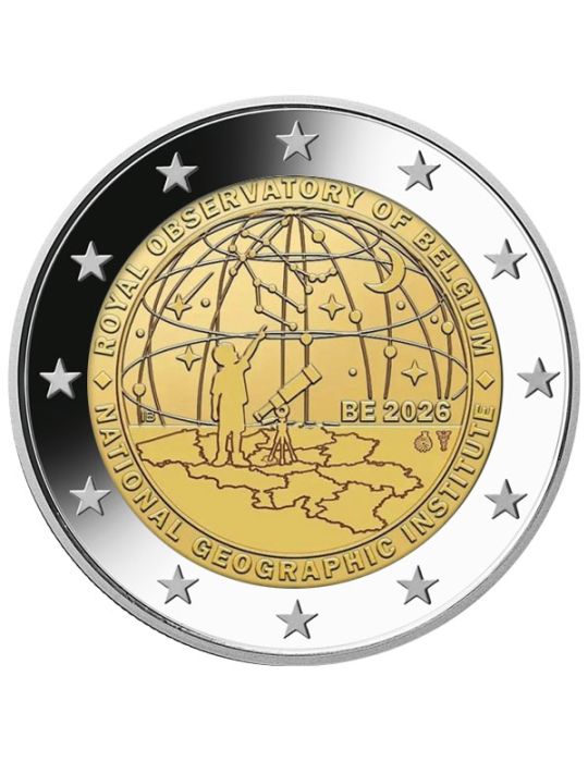 BU : 2 EURO COMMEMORATIVE 2026 COINCARD : BELGIQUE - 50 ans de l’Institut géographique national (Version flamande)
