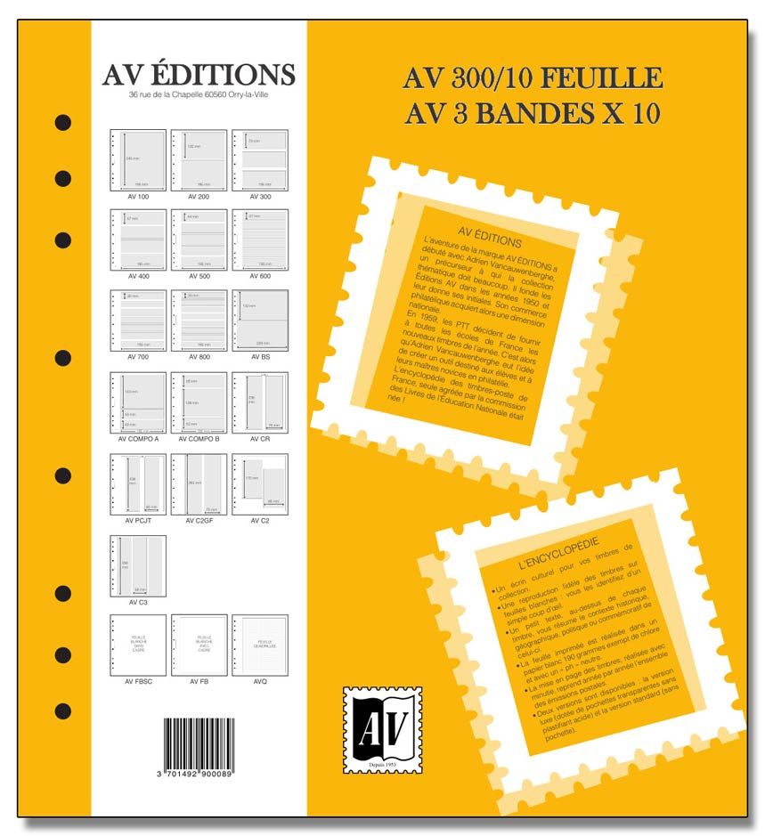 Feuille AV : 3 bandes (x10) - AV EDITIONS® Feuille AV : 3 bandes (x10) - AV EDITIONS®