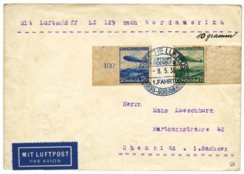 Allemagne : Vol Zeppelin cachet bleu DEUTSCHS LUFTPOST / EUROPA NORDAMERIKA / HINDENBURG 8/5/36
