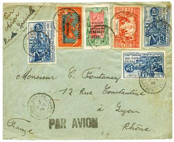 Oubangui Chari : 1f50 Exposition coloniale x 3 + 90 c. + 10 c. + 2fr. sur lettre cover