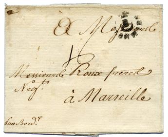 France : Lettre avec B couronné COLONIES de BORDEAUX 1773