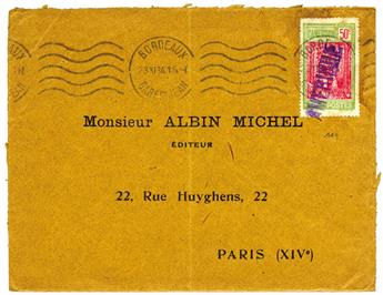 Cameroun : n°119 obl. griffe violette de navire AMERIQUE + obl. mécanique d´entrée BORDEAUX GARE ST JEAN (1934) sur lettre pour Paris