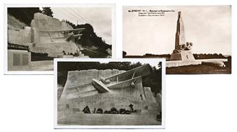 France : 3 cartes postales photos: Monuments commémoratifs NUNGESSER et COLI à Caudebec en Caux (2) et Etretat (1) + coupure de presse