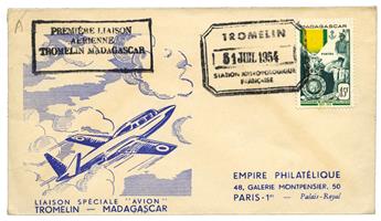 Madagascar : n°321 obl. sur 1er vol Tromelin Station Météorologique Française 31.7.1954