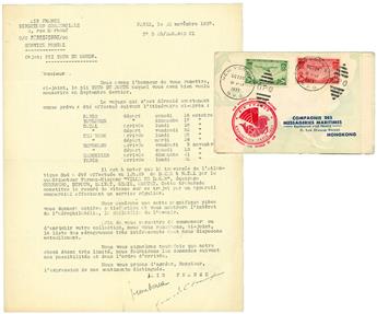 France : Tour du Monde - Pli de 1937 en 5 volets dont affranchissement n°321 x 2
