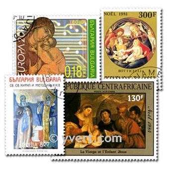 RELIGION : pochette de 100 timbres (Oblitérés)