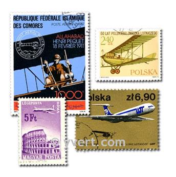 AVIONS : pochette de 100 timbres (Oblitérés)