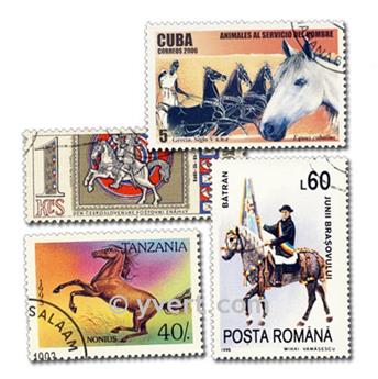 CHEVAUX : pochette de 200 timbres (Oblitérés)