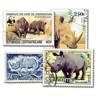RHINOCEROS : Pochette de 25 timbres (Oblitérés)