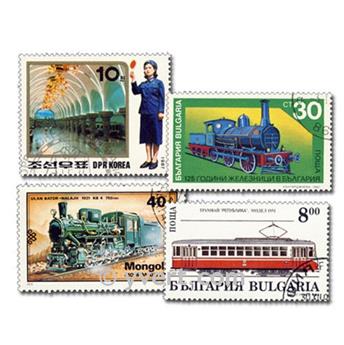 TRAINS : pochette de 200 timbres (Oblitérés)